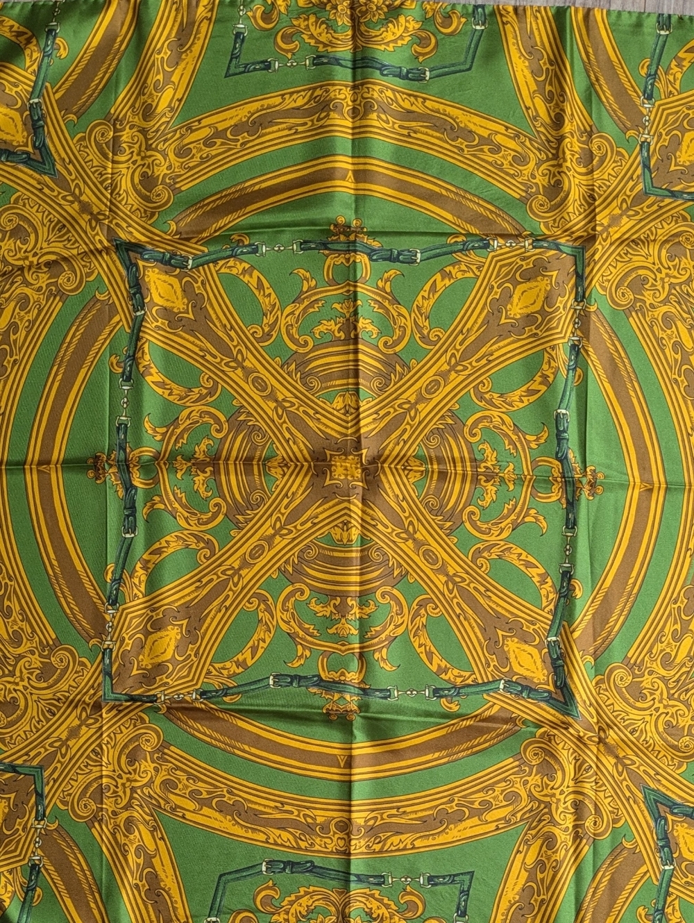 Green and Gold Baroque Print Silk Scarf